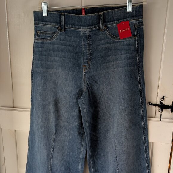 NWT Spanx XL Seamed Front Wide Leg Pull-On Jeans Indigo - Picture 1 of 8